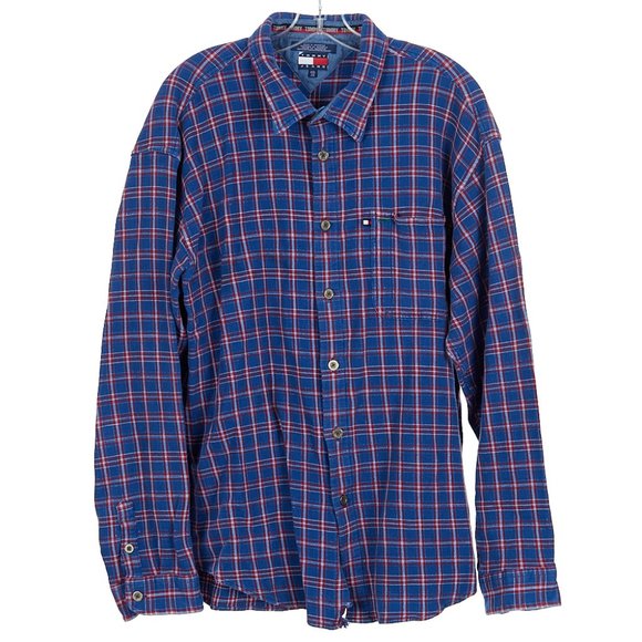 Vintage Tommy Jeans Plaid Flannel Button Front Cotton Thermal Men's XXL - Picture 1 of 5